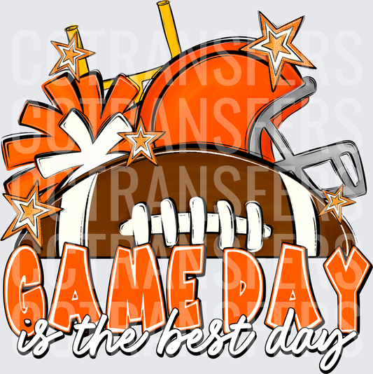Game Day Is The Best Day Orange Football Helmet Stars (DTF)