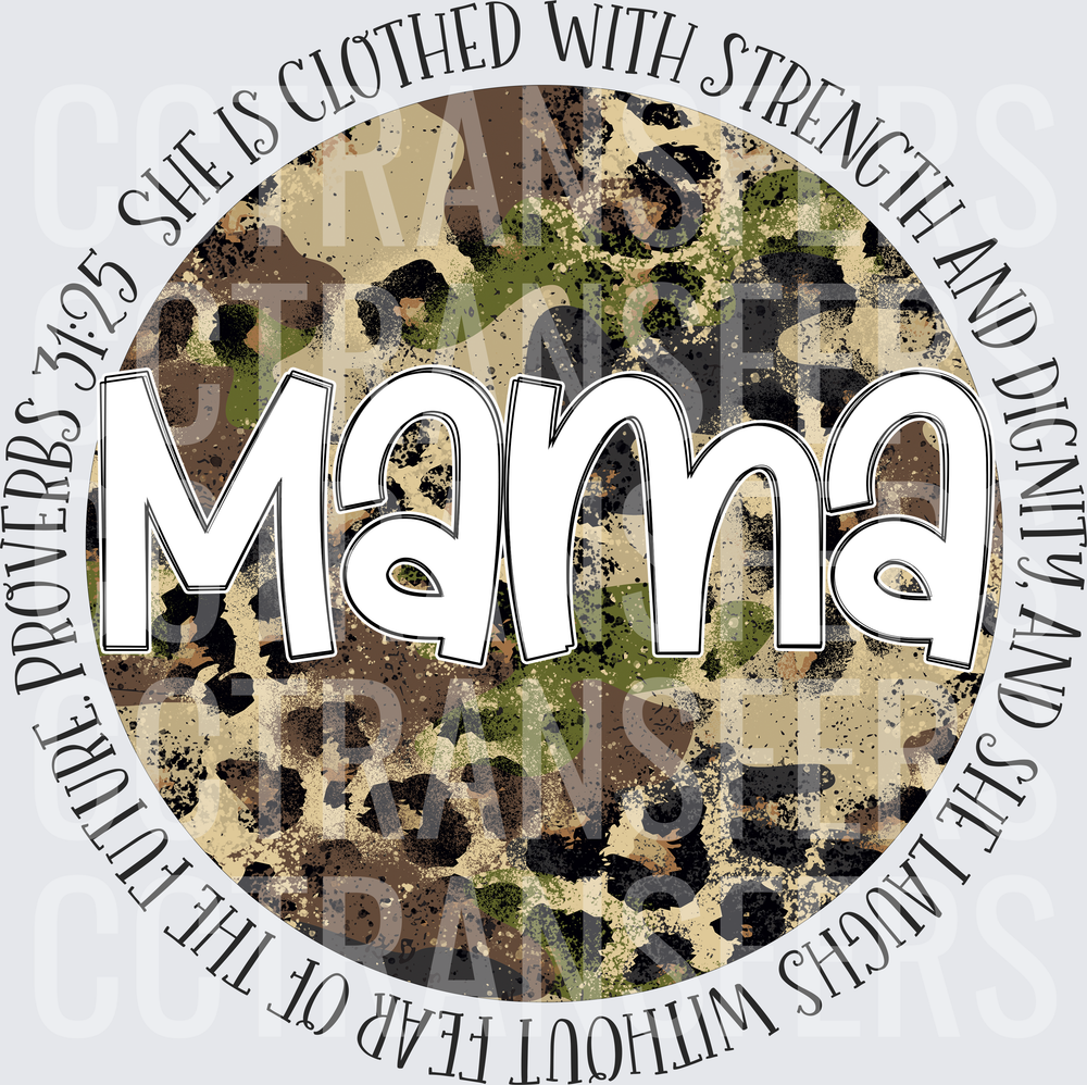 Mama Camo Leopard Proverbs 31:25 Scripture Circle (DTF)