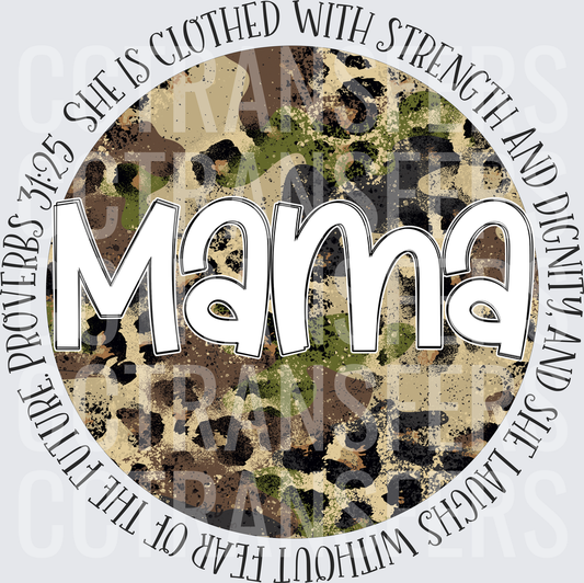 Mama Camo Leopard Proverbs 31:25 Scripture Circle (DTF)
