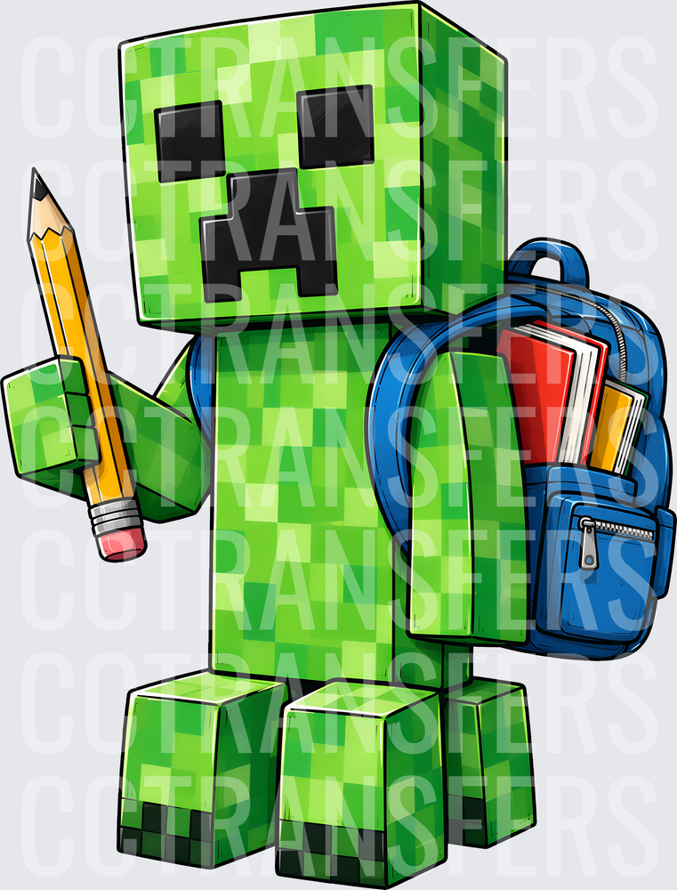 Pixel Block Monster Back To School Pencil Backpack (DTF)
