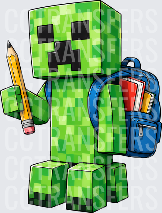 Pixel Block Monster Back To School Pencil Backpack (DTF)