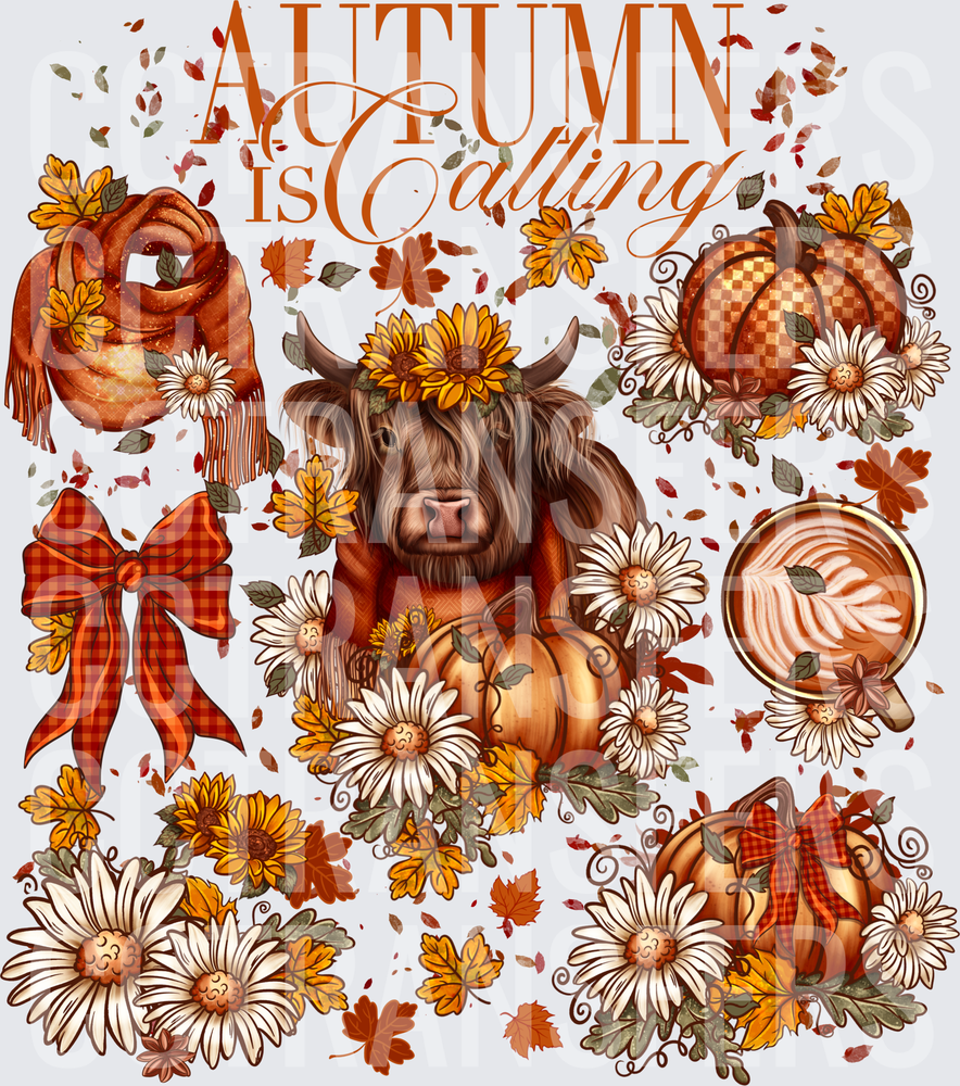 Autumn Is Calling Highland Cow Pumpkin Fall Floral (DTF)