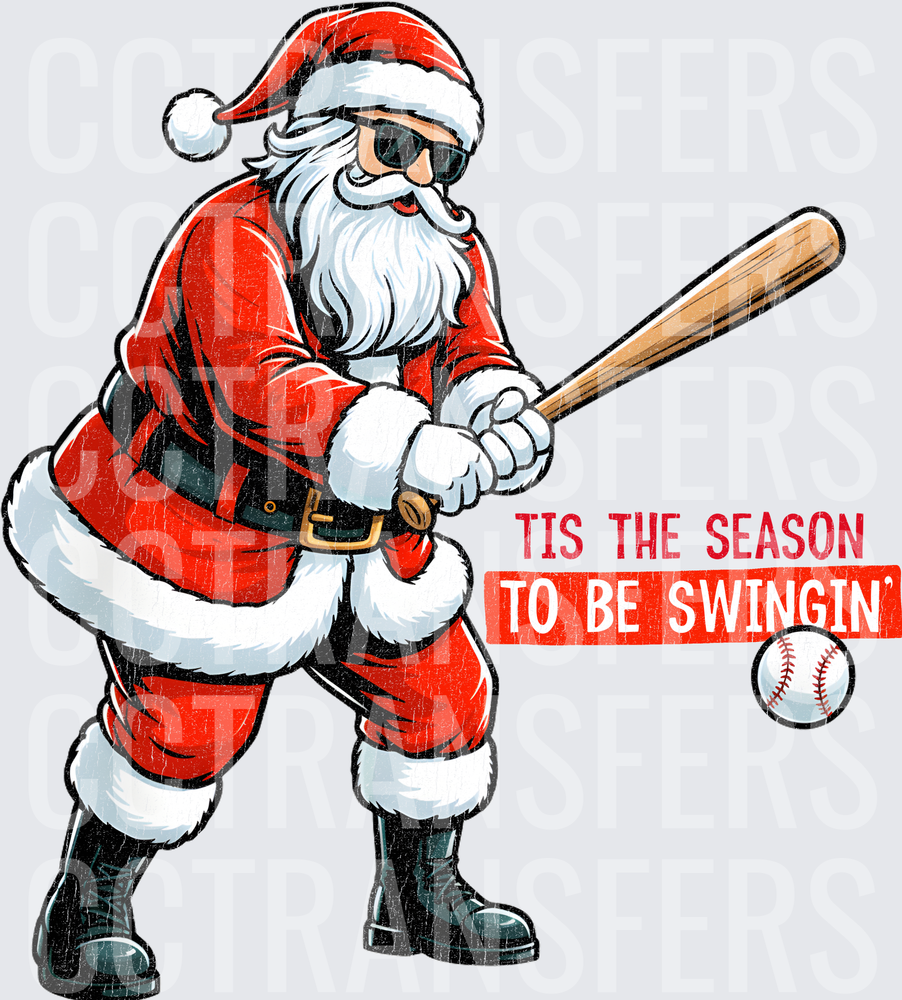 Cool Santa Baseball Batter Tis The Season To Be Swingin' (DTF)