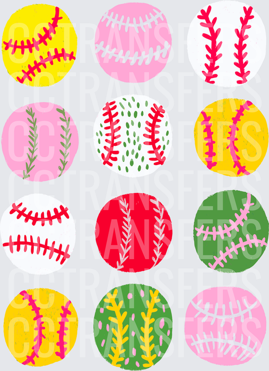 Colorful Softball Baseball Stitch Pattern Multi-Color Set (DTF)