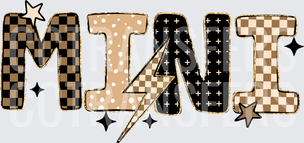 Mini Boho Checkered Patterned Letter Design with Stars (DTF)