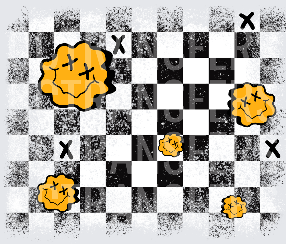 Grunge Checker Pattern Dead Eye Smiley Blobs X Marks (DTF)