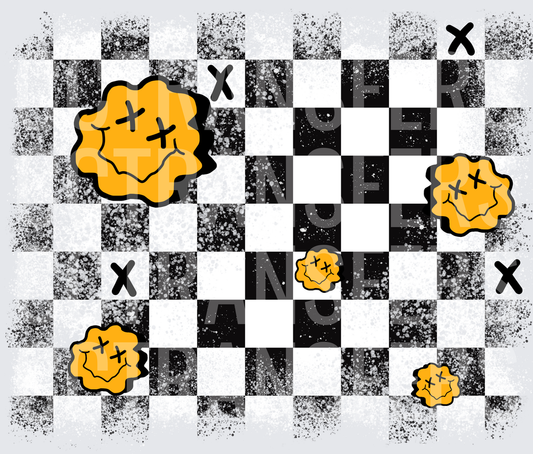 Grunge Checker Pattern Dead Eye Smiley Blobs X Marks (DTF)