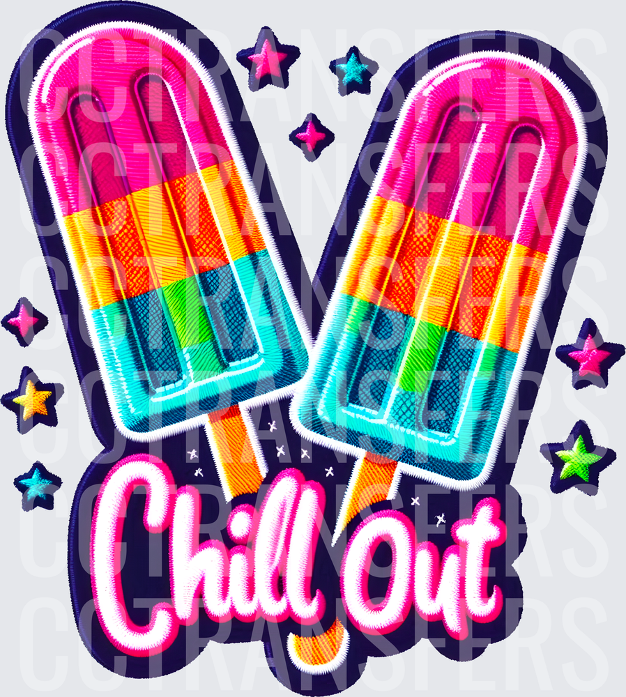 Rainbow Popsicle Duo Chill Out Embroidery Stars (DTF)