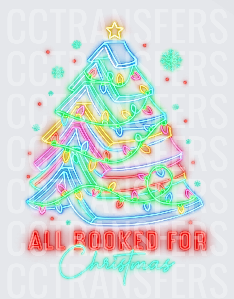 All Booked For Christmas Neon Book Tree (DTF)