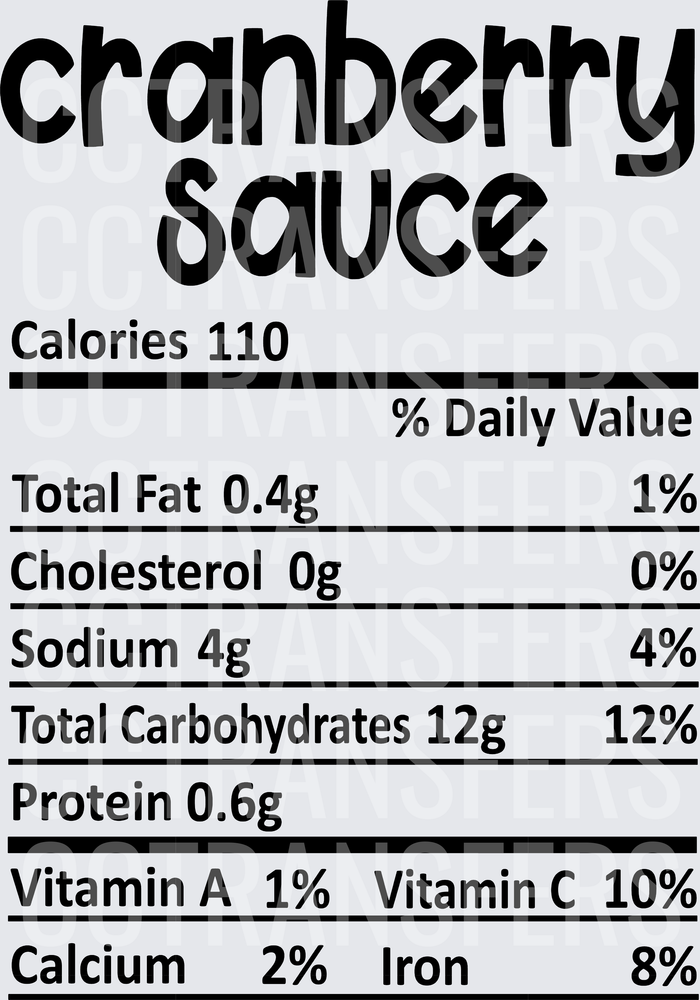 Cranberry Sauce Nutrition Facts Label (DTF)