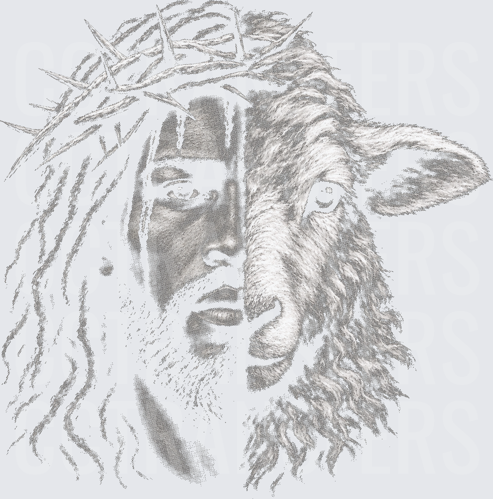 Bearded Man Crown of Thorns Merged with Lamb Face (DTF)