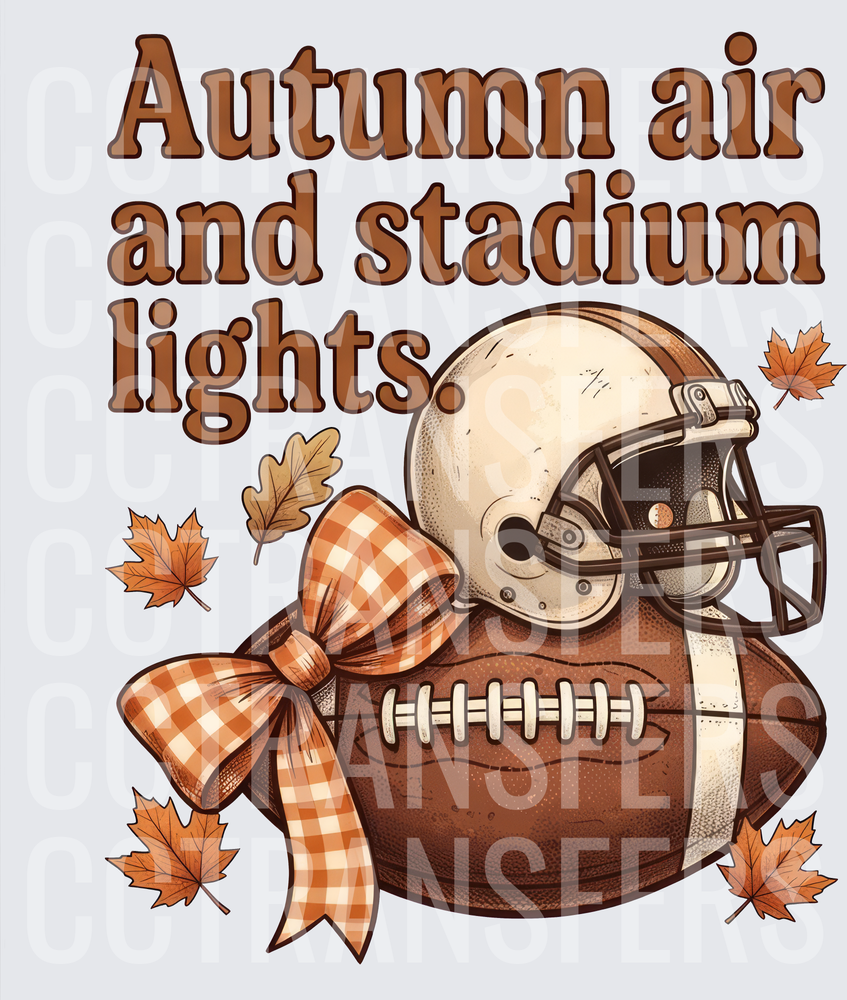 Autumn Air And Stadium Lights Football Helmet Fall Leaves (DTF)