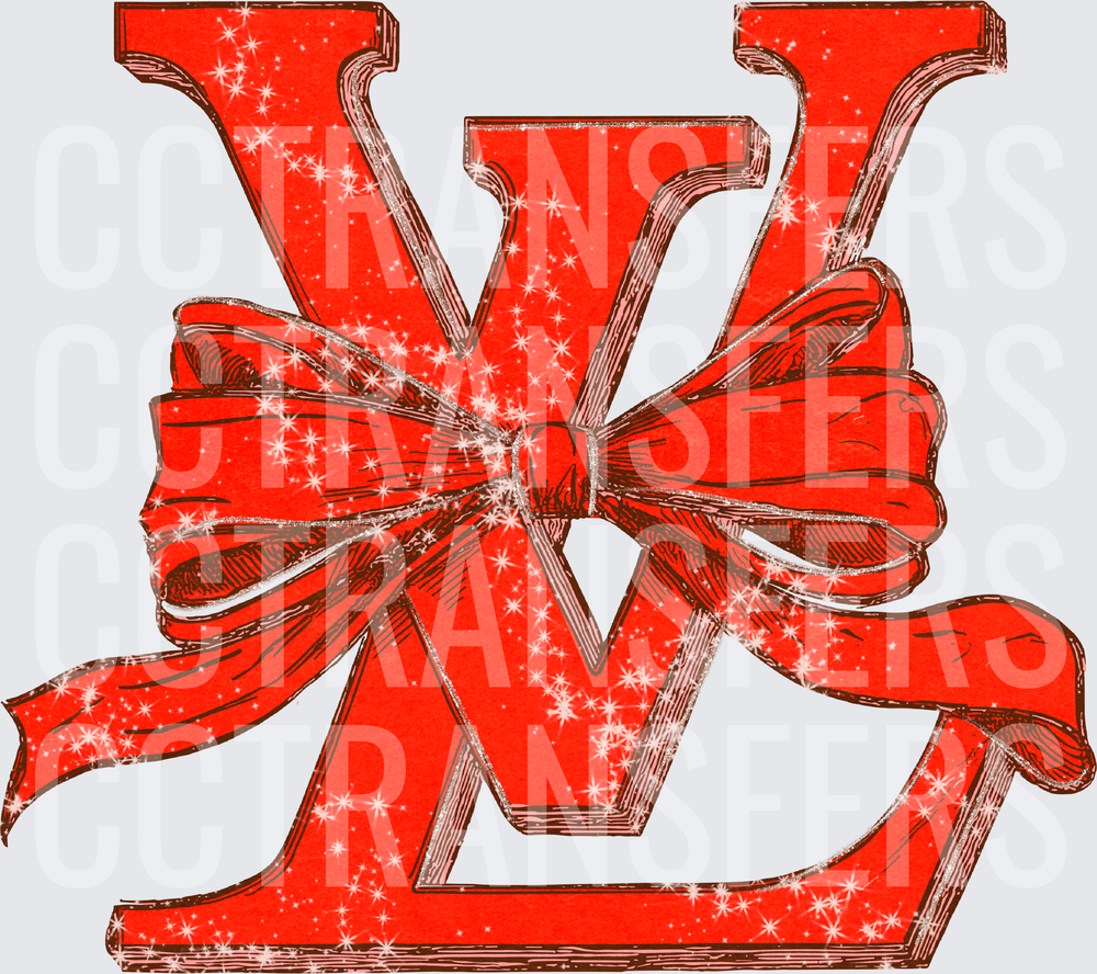 Red Glitter Interlocking Logo Letters with Festive Bow (DTF)