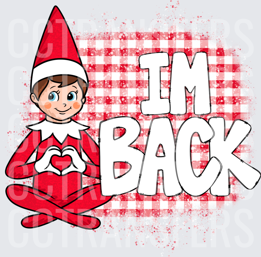 Elf On The Shelf Im Back Heart Hands Red Plaid (DTF)