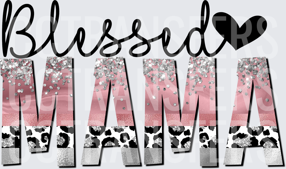 Blessed Mama Pink Glitter Leopard Silver Foil (DTF)