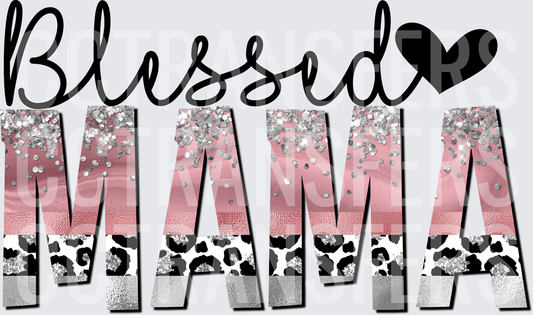 Blessed Mama Pink Glitter Leopard Silver Foil (DTF)