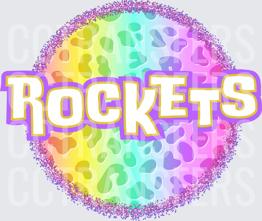 Rainbow Leopard Print Glitter Circle Rockets (DTF)