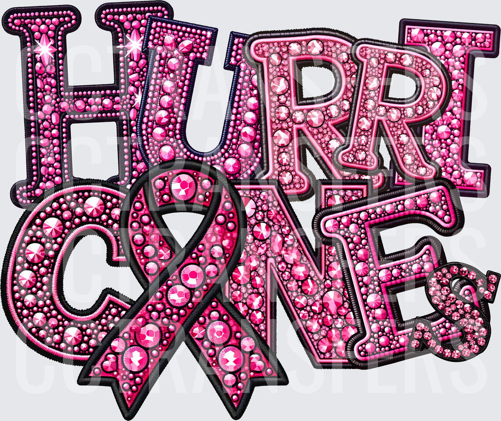 Pink Rhinestone Hurricanes Awareness Ribbon Bling (DTF)