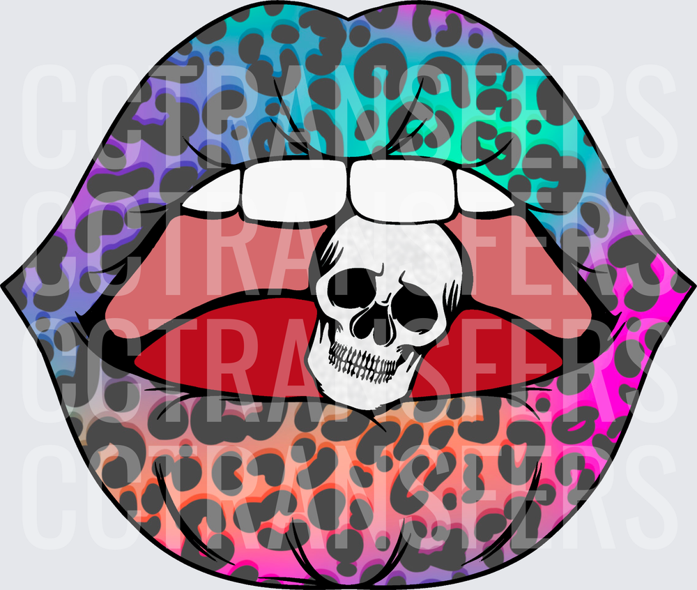 Rainbow Leopard Print Lips with Skull Tongue (DTF)