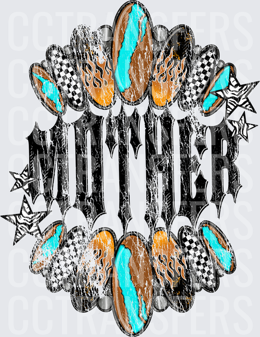 Grunge Mother Gothic Text Flame Checker Nail Art Stars DTF