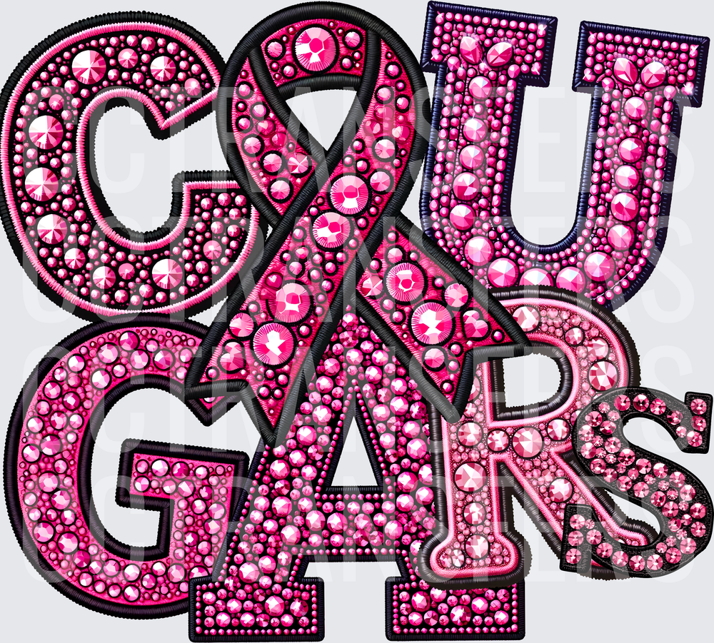 Cougars Pink Rhinestone Awareness Ribbon Embroidery (DTF)
