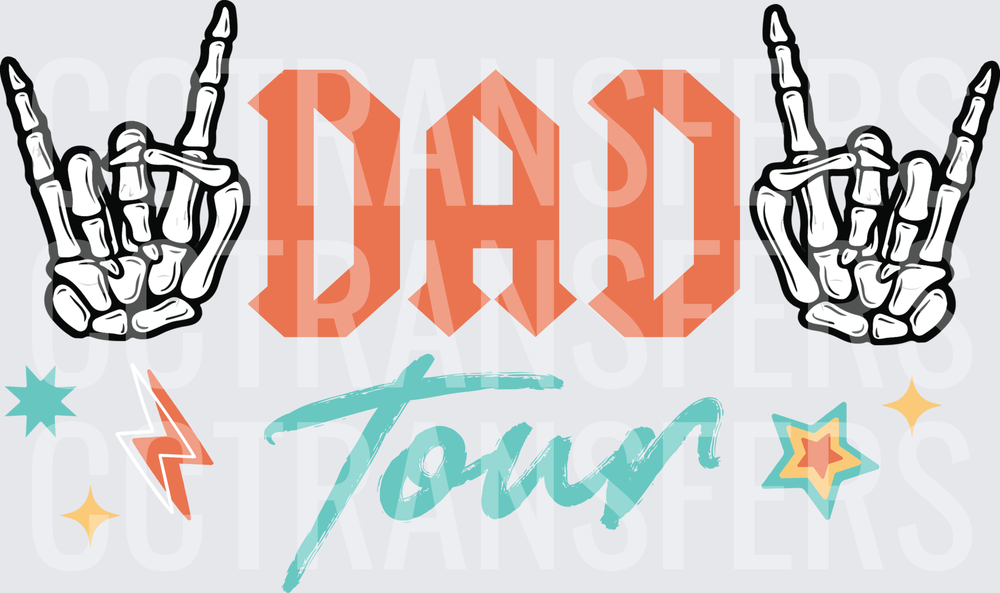 Dad Tour Skeleton Rock Hands Bold Retro Graphic (DTF)