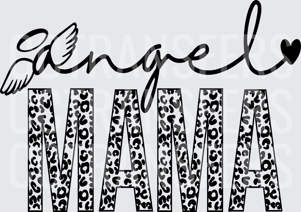 Angel Mama Leopard Print Script with Wings and Heart (DTF)