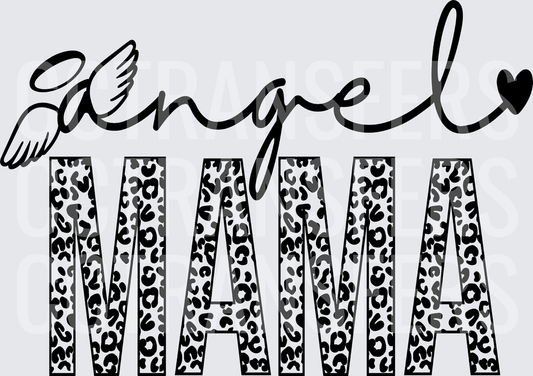 Angel Mama Leopard Print Script with Wings and Heart (DTF)