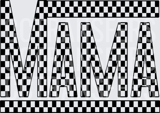 Black White Checkered MAMA Bold Letter Design (DTF)