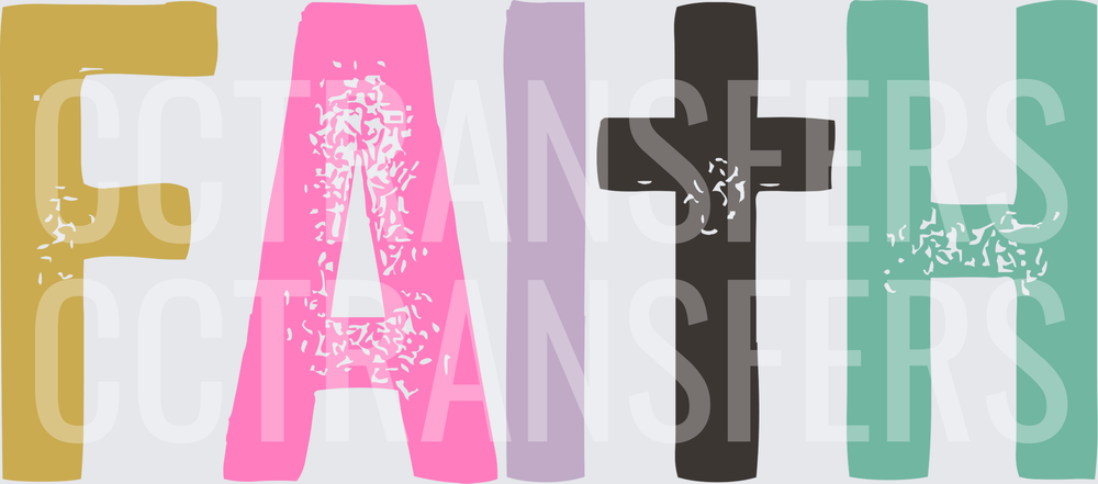 Colorful FAITH Letters with Cross Christian Design (DTF)
