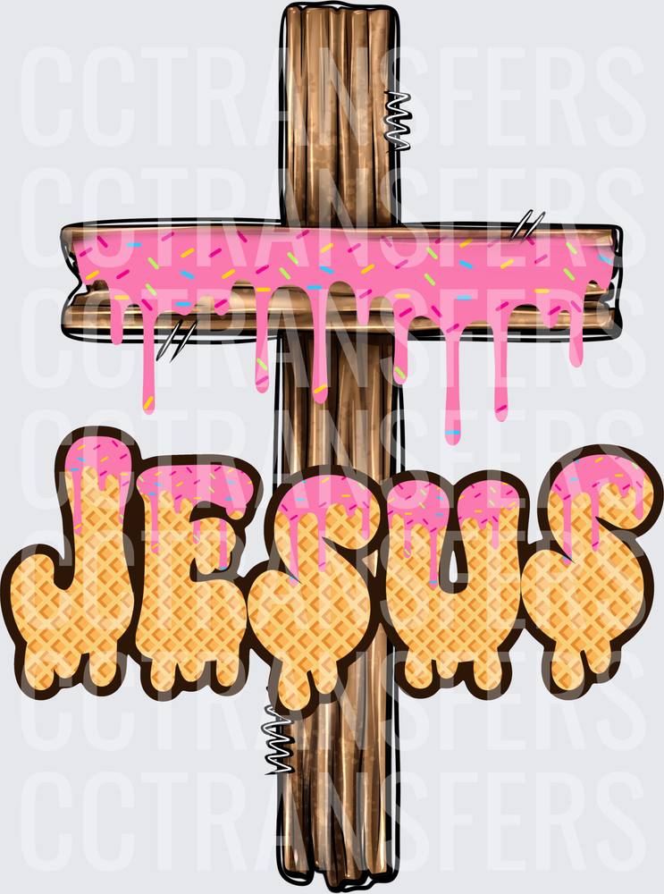Jesus Waffle Cone Donut Drip Cross (DTF)