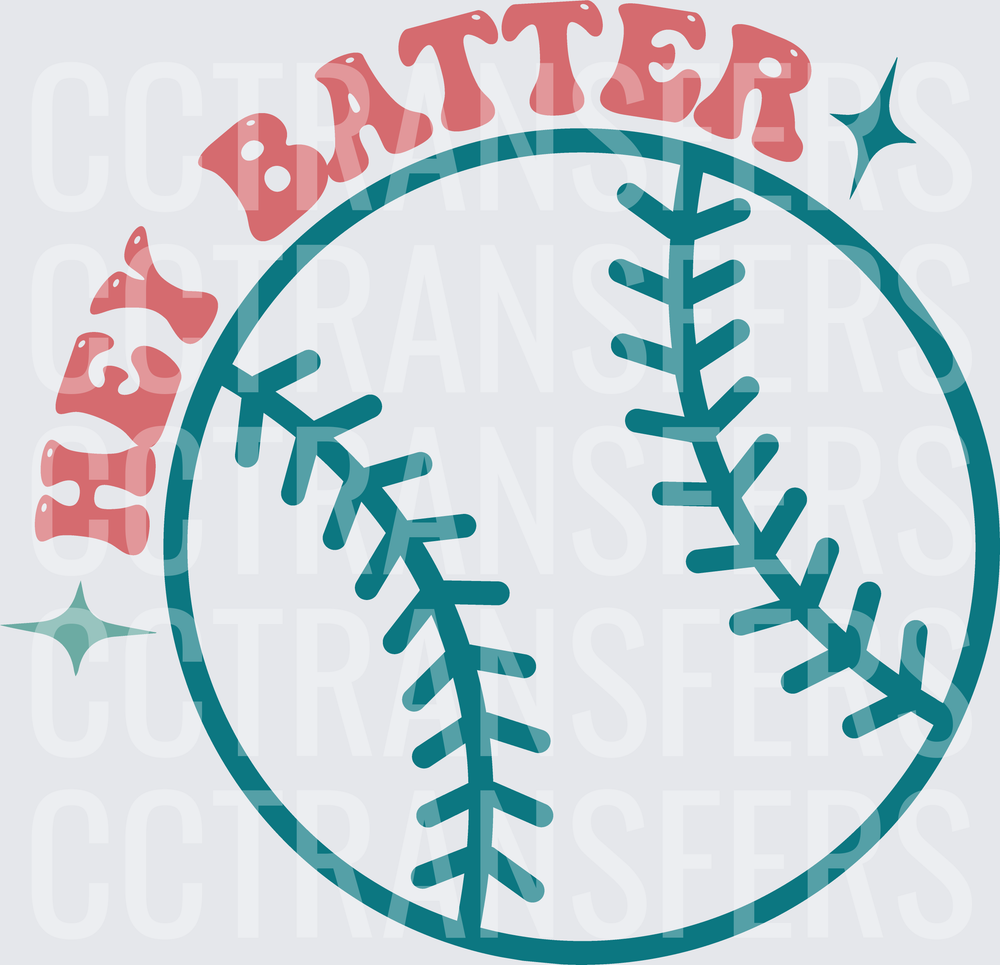 Hey Batter Retro Baseball with Sparkle Accents (DTF)