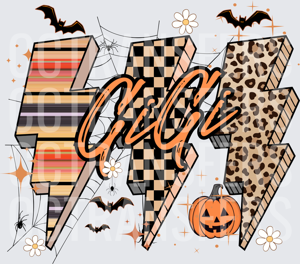 Gigi Halloween Triple Lightning Bolt Leopard Checker (DTF)