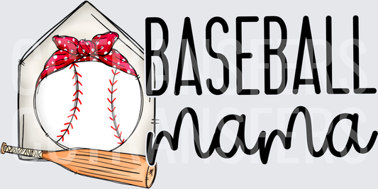 Baseball Mama Home Plate Bow Bat Design (DTF)