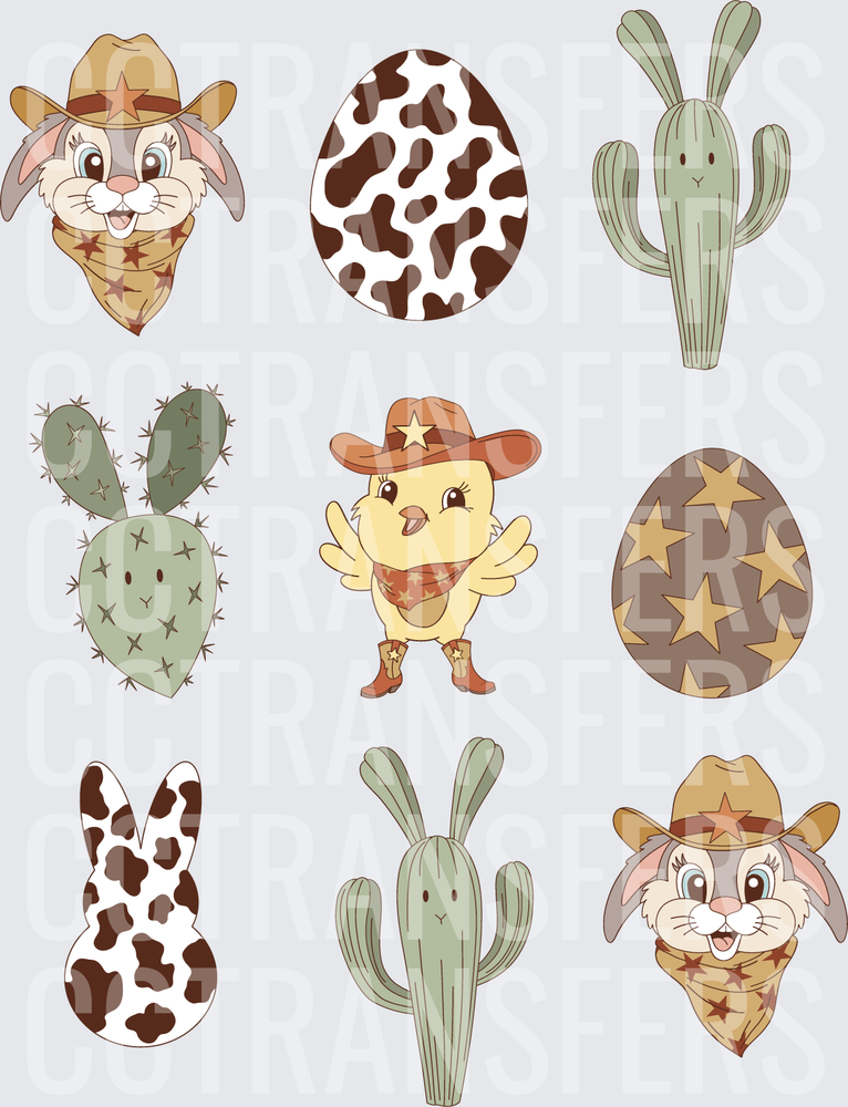 Western Easter Bunny Chick Cactus Cowboy Bundle (DTF)