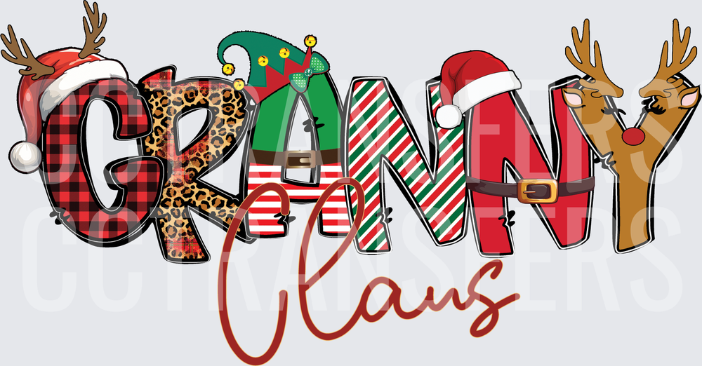 Granny Claus Christmas Holiday Patterned Letters (DTF)