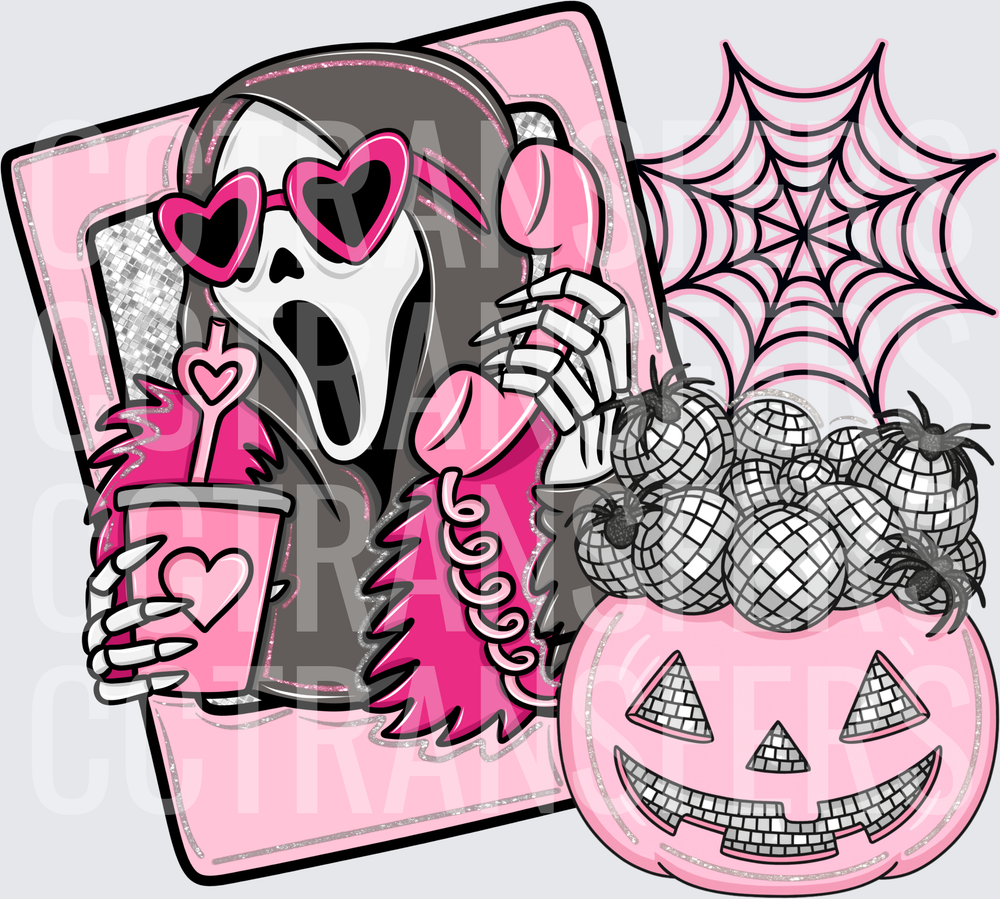 Pink Halloween Ghost Mask Heart Sunglasses Disco Pumpkin (DTF)