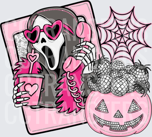 Pink Halloween Ghost Mask Heart Sunglasses Disco Pumpkin (DTF)