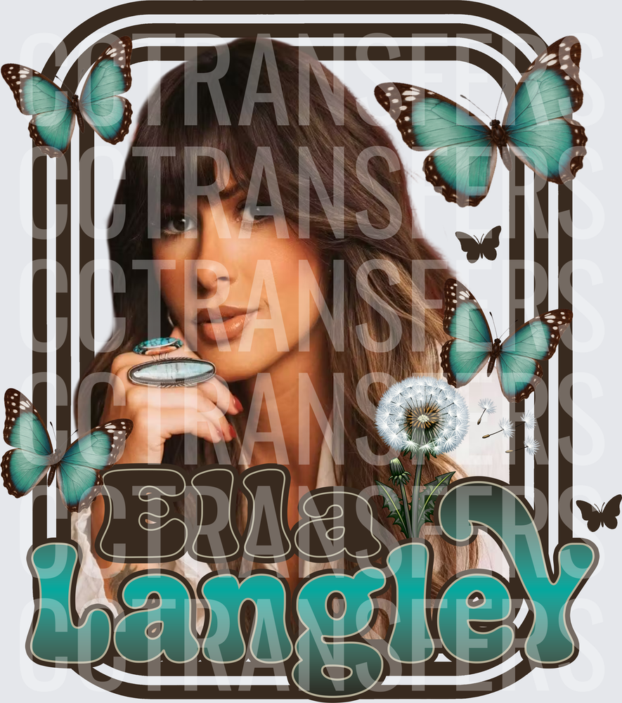 Ella Langley Teal Butterflies Dandelion Retro Fan Art (DTF)