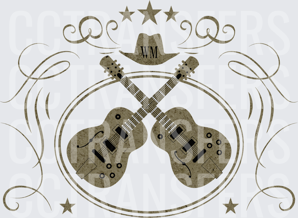 Crossed Guitars Cowboy Hat Stars WM Western Crest (DTF)