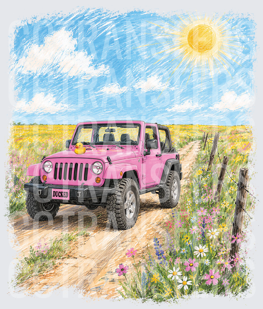 Pink 4x4 "Ducked" Off-Road Sunny Wildflower Field Duck (DTF)