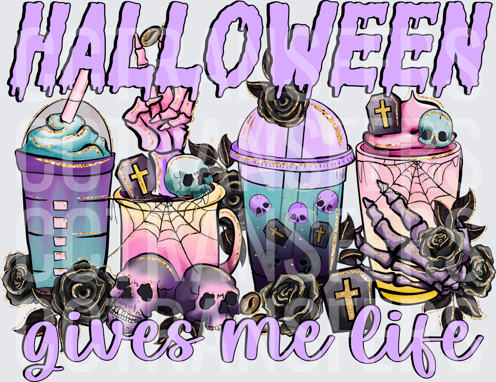 Halloween Gives Me Life Spooky Coffee Cups Skulls (DTF)