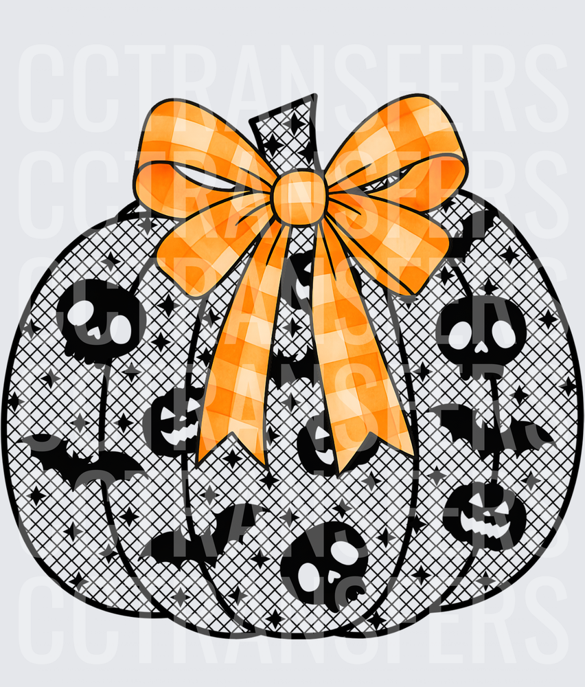 Lace Pumpkin Orange Plaid Bow Skulls Bats Halloween (DTF)