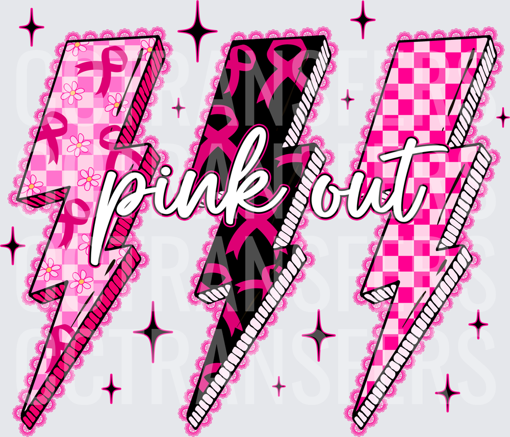 Pink Out Triple Lightning Bolt Breast Cancer Ribbon (DTF)