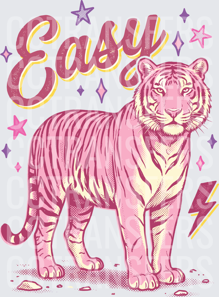 Easy Pink Tiger with Stars and Lightning Bolt (DTF)