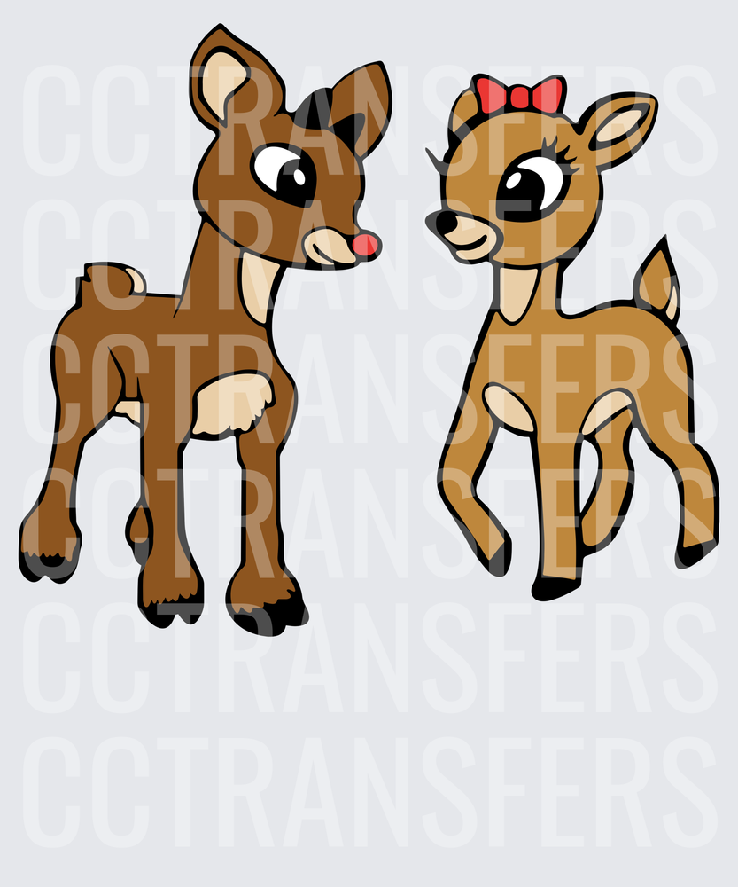 Rudolph Red Nosed Reindeer and Clarice Cute Cartoon Pair (DTF)