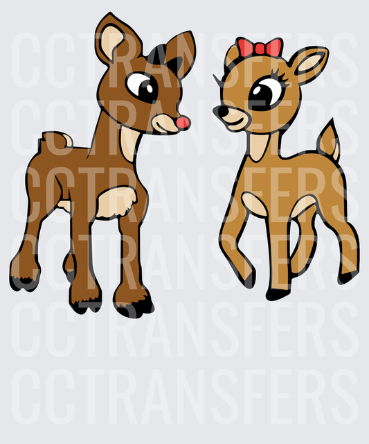 Rudolph Red Nosed Reindeer and Clarice Cute Cartoon Pair (DTF)