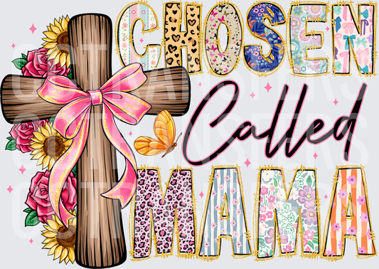 Chosen Called Mama Floral Cross Pink Bow (DTF)