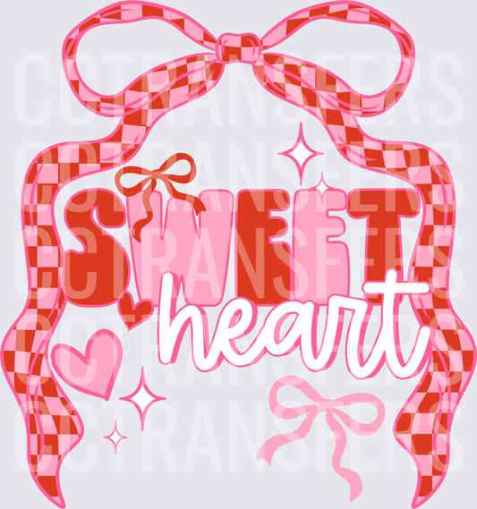 Sweetheart Valentine Checkered Bow Pink Red (DTF)