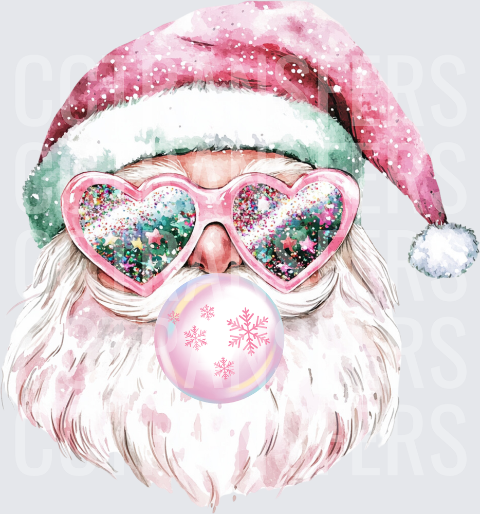 Groovy Santa Pink Heart Sunglasses Bubblegum Snowflake (DTF)